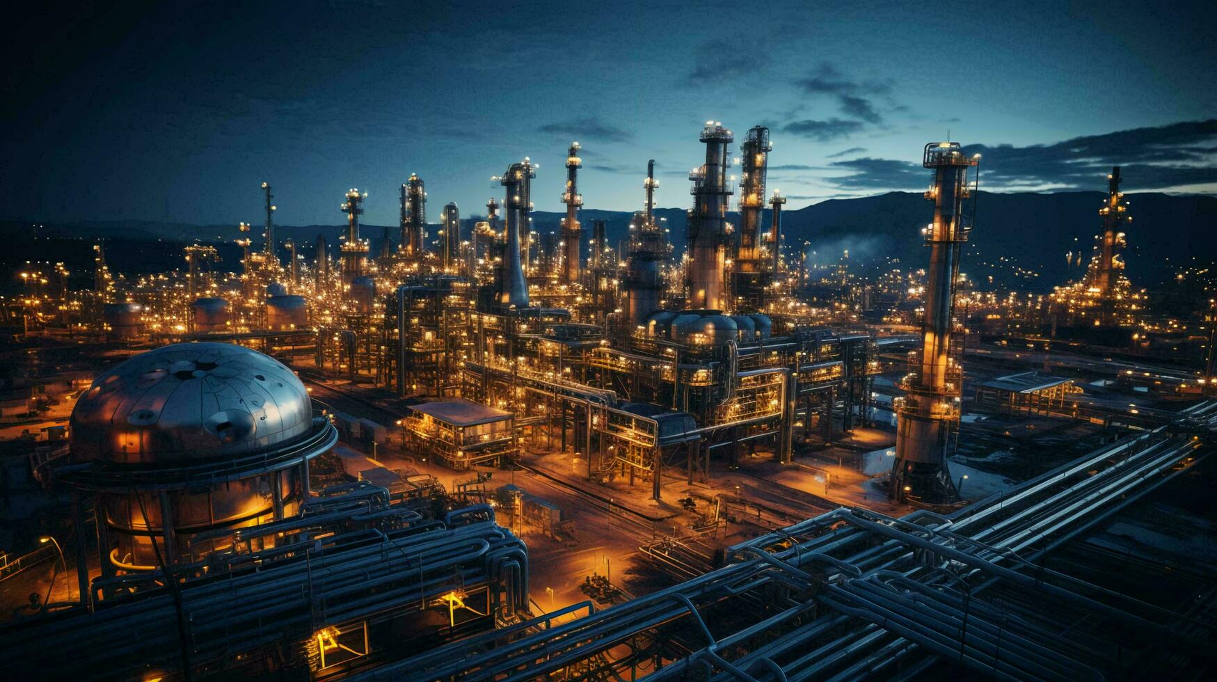PETROCHEMICAL AERIAL VIEW AT NIGHT